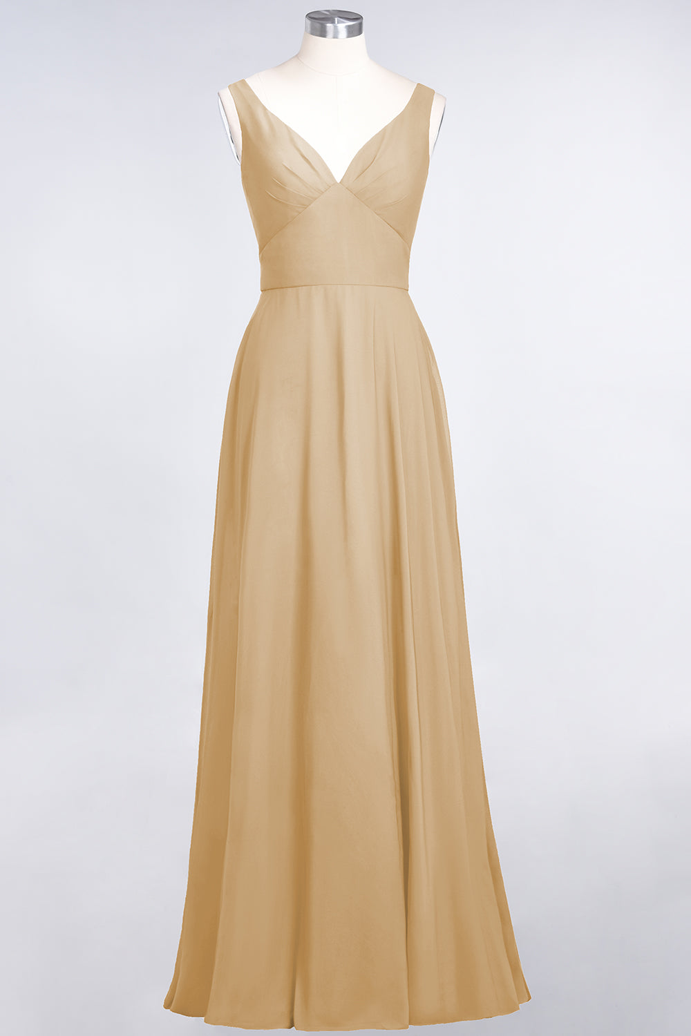 Chic Chiffon V-Neck Straps Ruffle Affordable Bridesmaid dresses with Open Back - Fashionpara