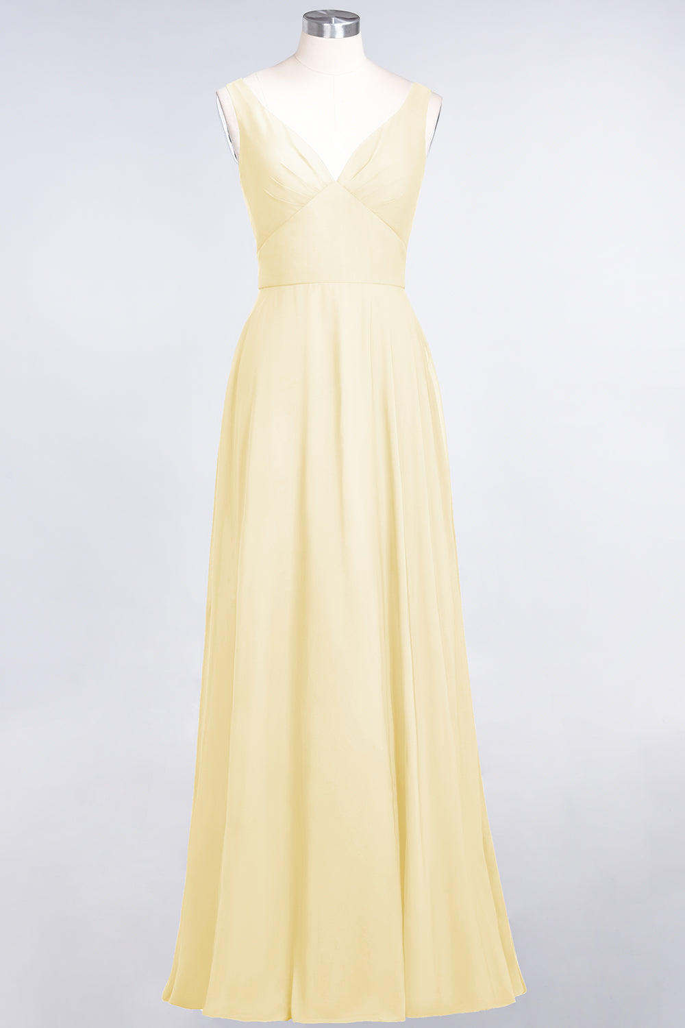 Chic Chiffon V-Neck Straps Ruffle Affordable Bridesmaid dresses with Open Back - Fashionpara