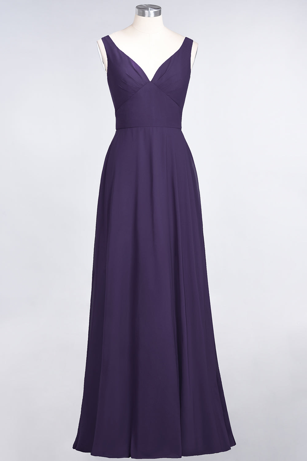 Chic Chiffon V-Neck Straps Ruffle Affordable Bridesmaid dresses with Open Back - Fashionpara