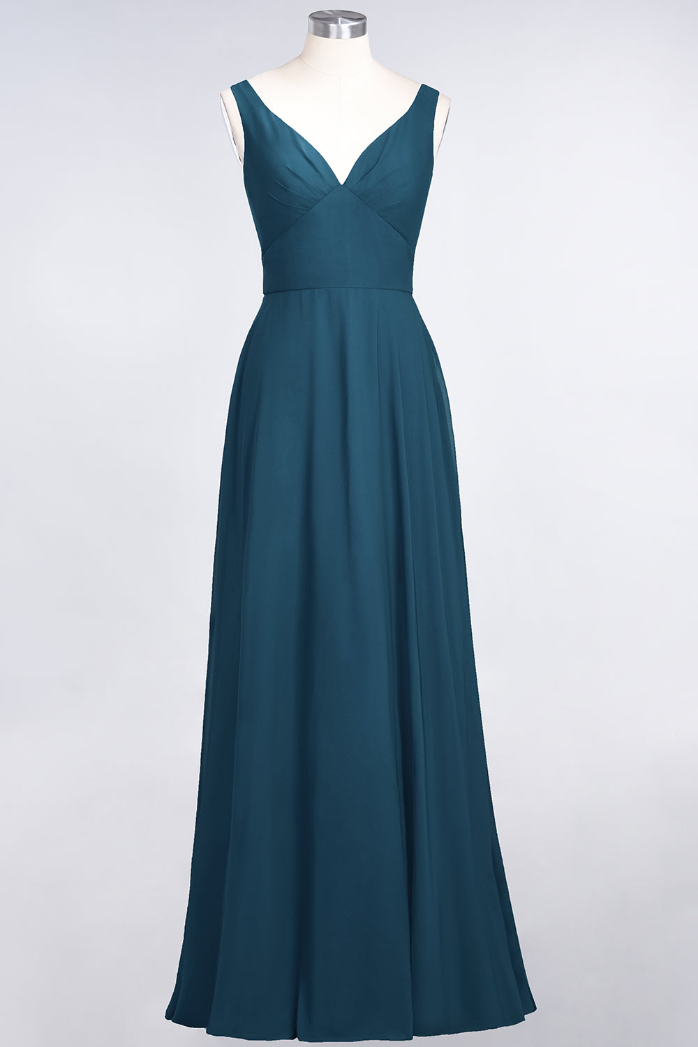 Chic Chiffon V-Neck Straps Ruffle Affordable Bridesmaid dresses with Open Back - Fashionpara