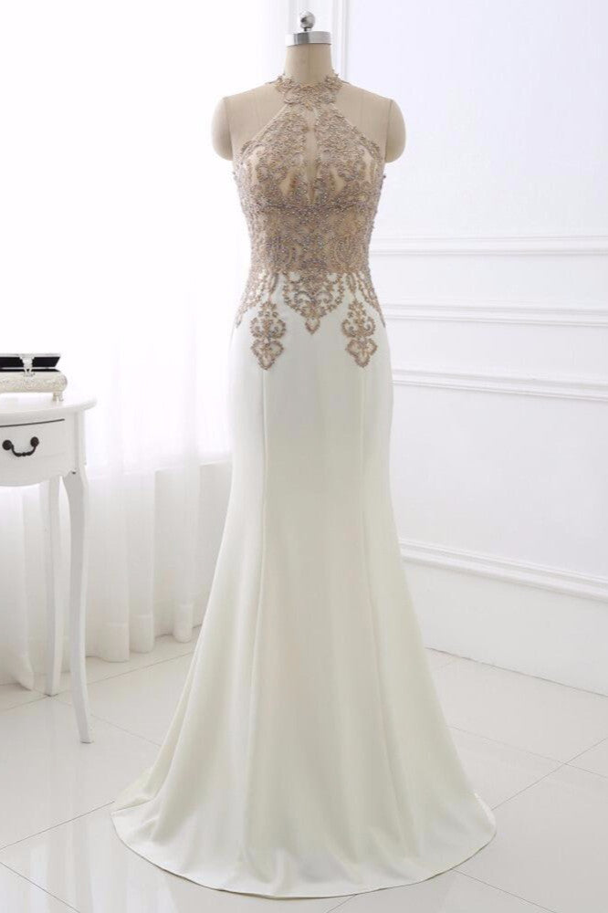 Chic High-Neck Sleeveless Black Mermaid Prom Dresses with Appliques Beadings - Fashionpara