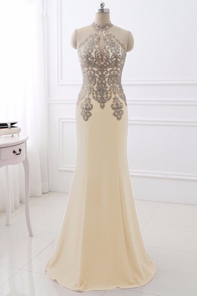 Chic High-Neck Sleeveless Black Mermaid Prom Dresses with Appliques Beadings - Fashionpara