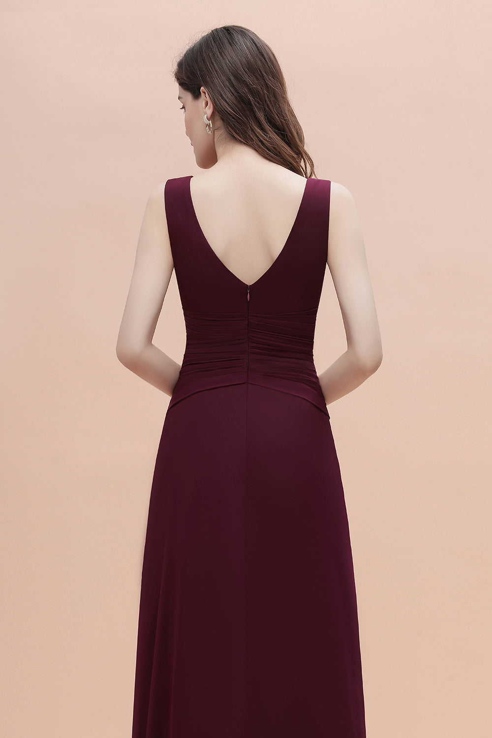 Chic Jewel Cabernet Chiffon Ruffles Bridesmaid Dresses with Slit On Sale - Fashionpara