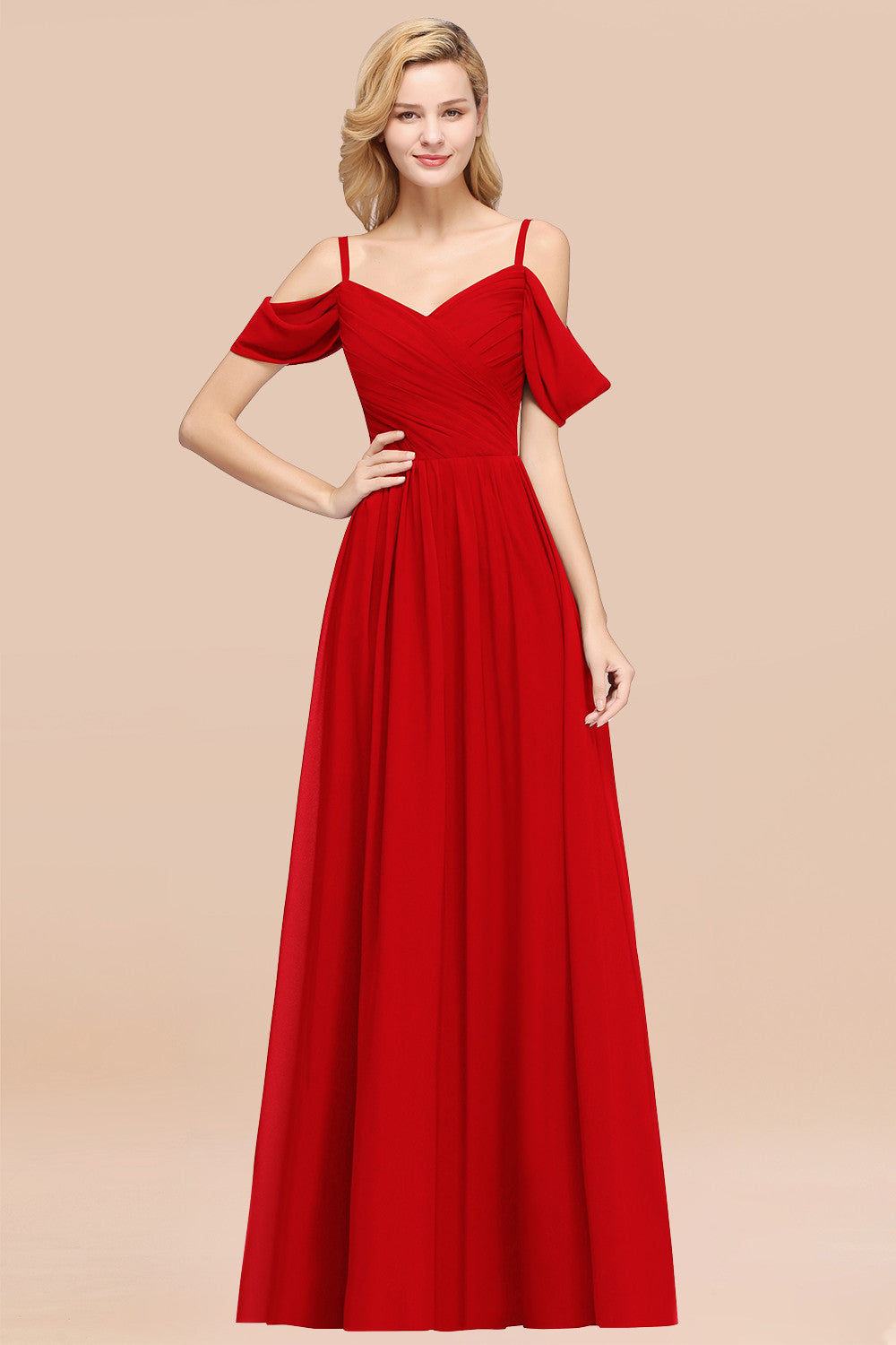 Chic Off-the-shoulder Burgundy Bridesmaid Dresses with Spaghetti Straps - Fashionpara