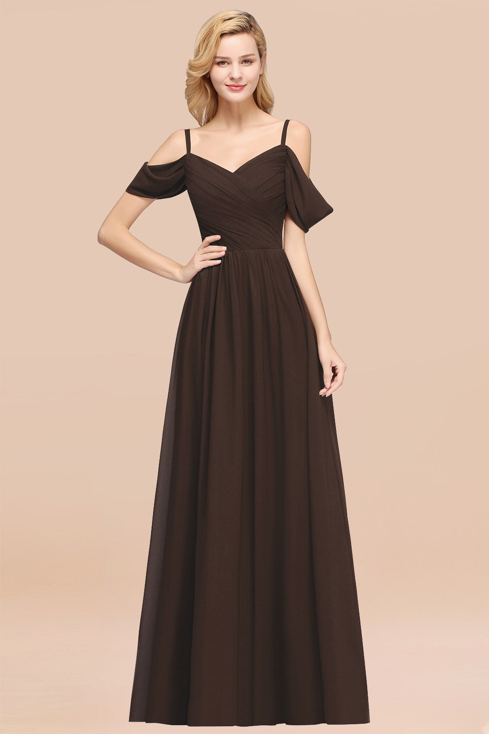 Chic Off-the-shoulder Burgundy Bridesmaid Dresses with Spaghetti Straps - Fashionpara