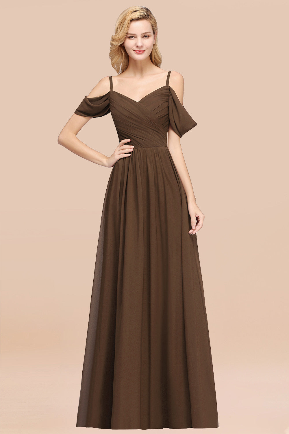 Chic Off-the-shoulder Burgundy Bridesmaid Dresses with Spaghetti Straps - Fashionpara