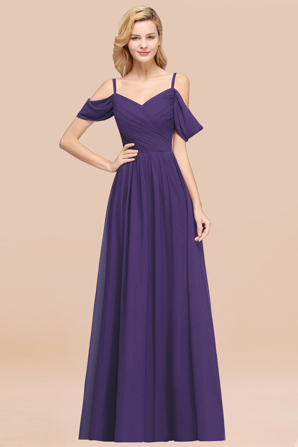 Chic Off-the-shoulder Burgundy Bridesmaid Dresses with Spaghetti Straps - Fashionpara