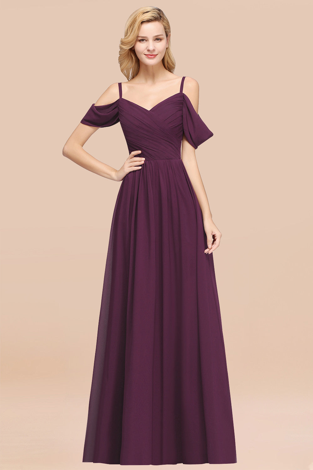 Chic Off-the-shoulder Burgundy Bridesmaid Dresses with Spaghetti Straps - Fashionpara