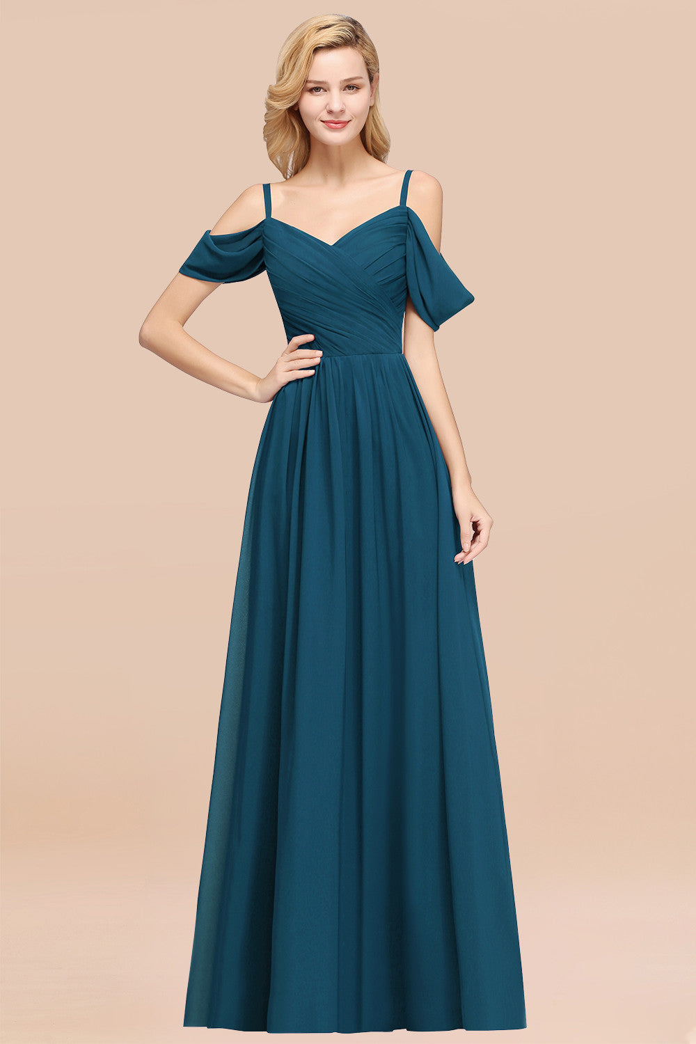 Chic Off-the-shoulder Burgundy Bridesmaid Dresses with Spaghetti Straps - Fashionpara