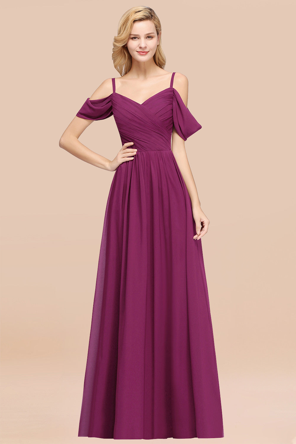 Chic Off-the-shoulder Burgundy Bridesmaid Dresses with Spaghetti Straps