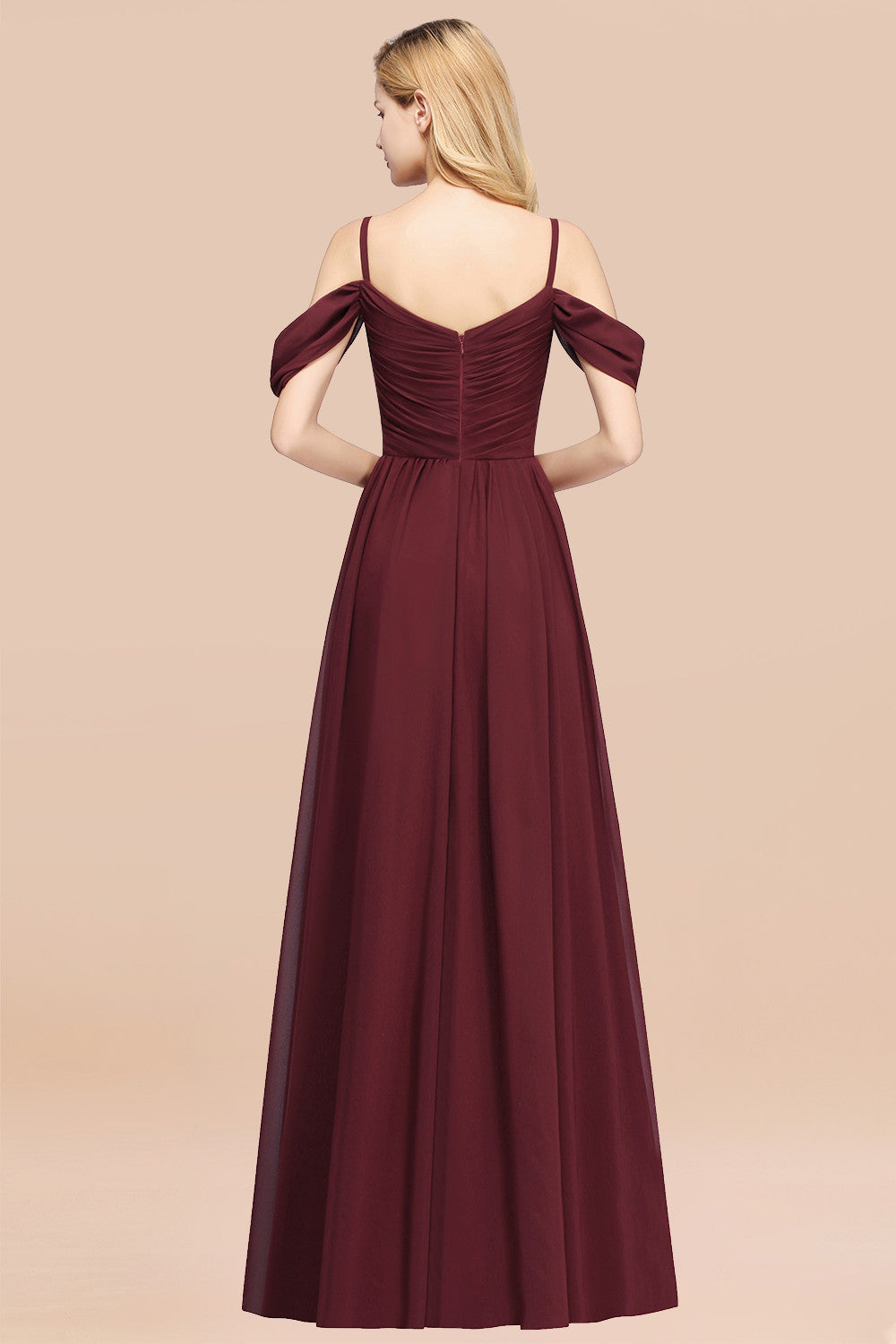 Chic Off-the-shoulder Burgundy Bridesmaid Dresses with Spaghetti Straps