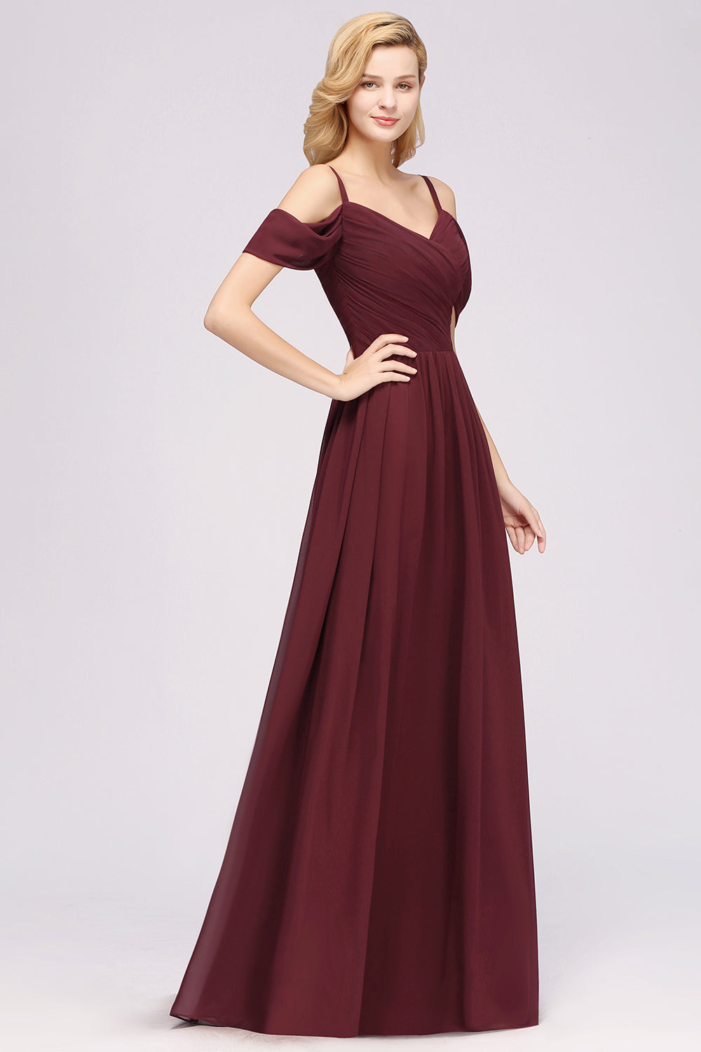 Chic Off-the-shoulder Burgundy Bridesmaid Dresses with Spaghetti Straps