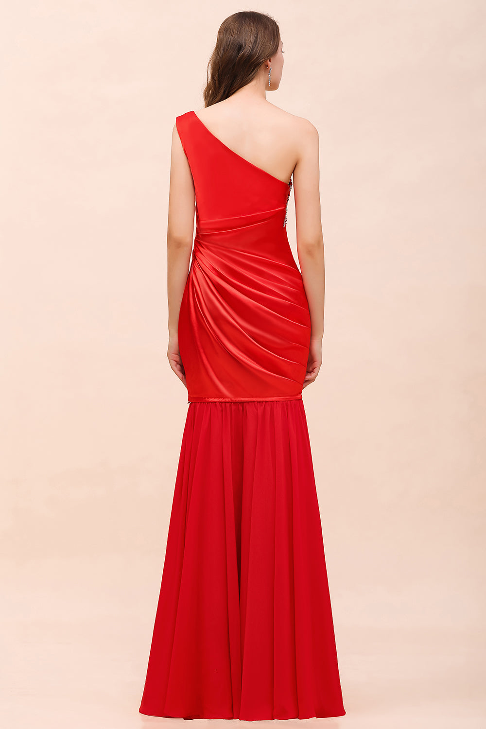 Chic One Shoulder Beading Ruffle Red Bridesmaid Dresses with Detachable Skirt - Fashionpara