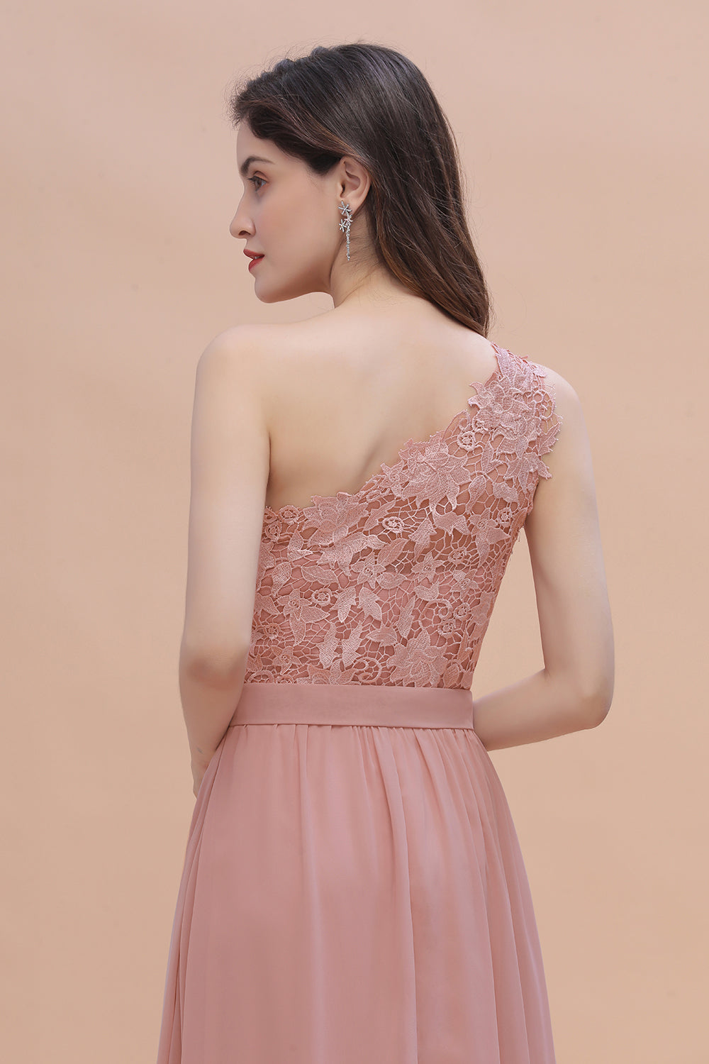Chic One Shoulder Chiffon Lace Vintage Mauve Bridesmaid Dresses On Sale - Fashionpara