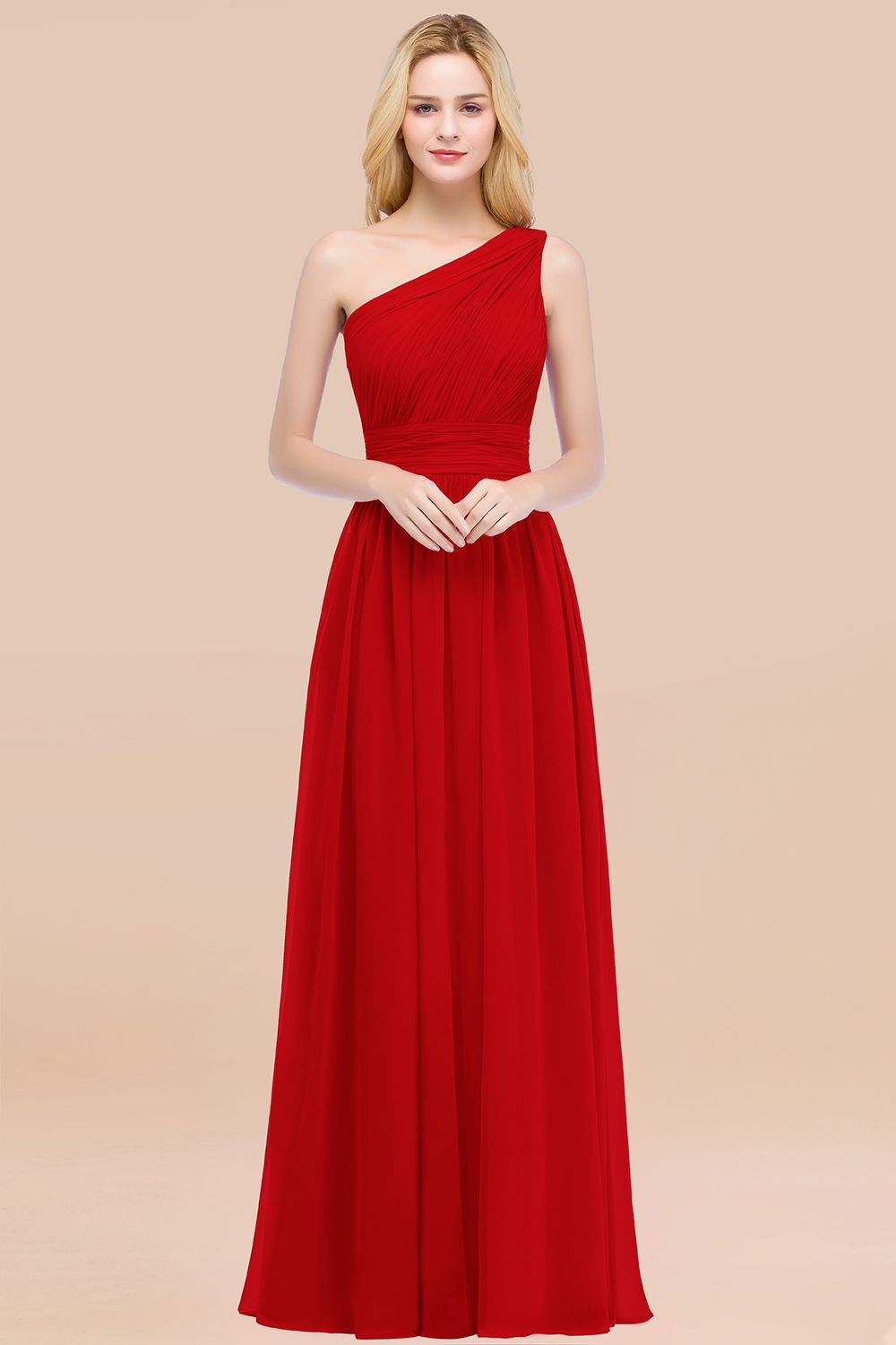 Chic One-shoulder Sleeveless Burgundy Chiffon Bridesmaid dresses - Fashionpara