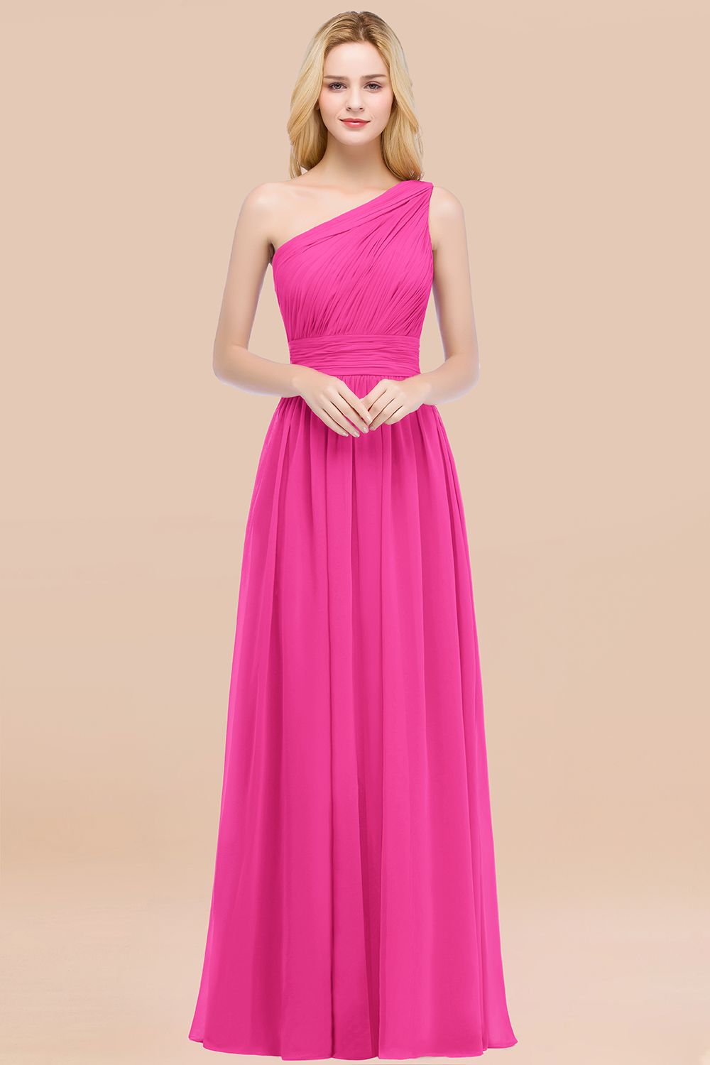 Chic One-shoulder Sleeveless Burgundy Chiffon Bridesmaid dresses - Fashionpara