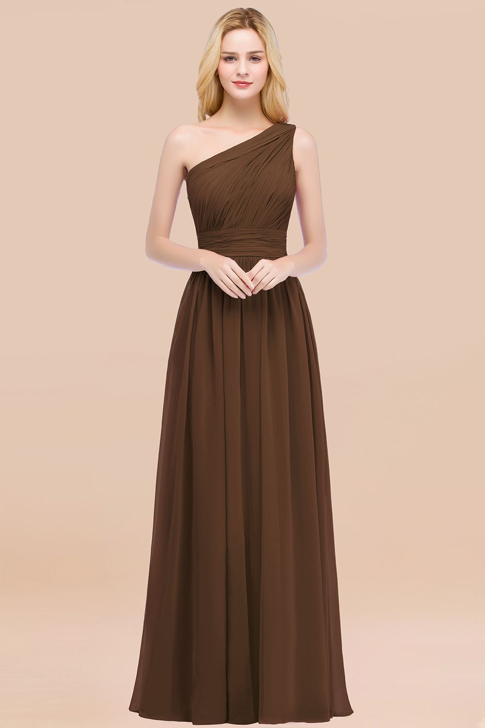 Chic One-shoulder Sleeveless Burgundy Chiffon Bridesmaid dresses - Fashionpara