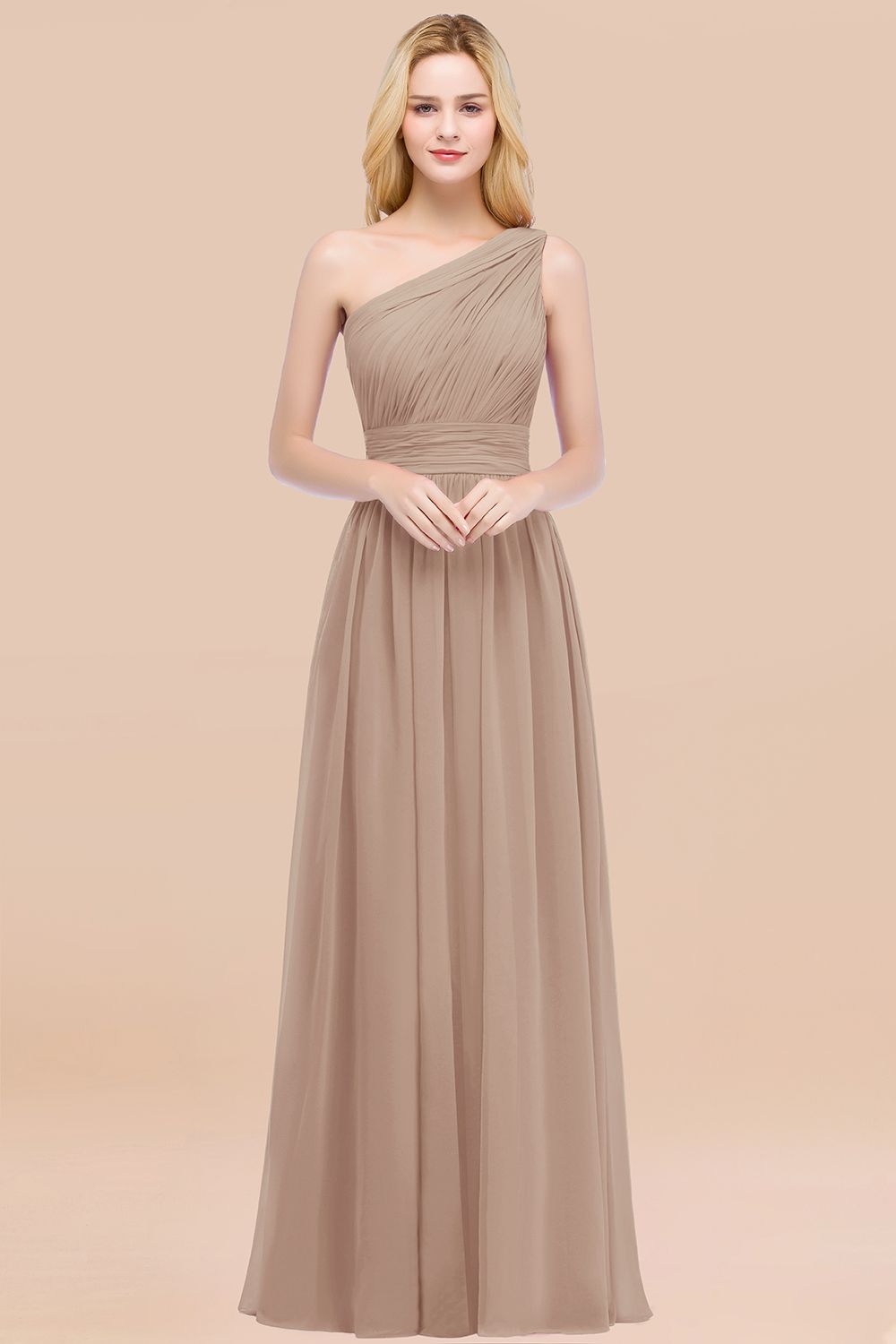 Chic One-shoulder Sleeveless Burgundy Chiffon Bridesmaid dresses - Fashionpara