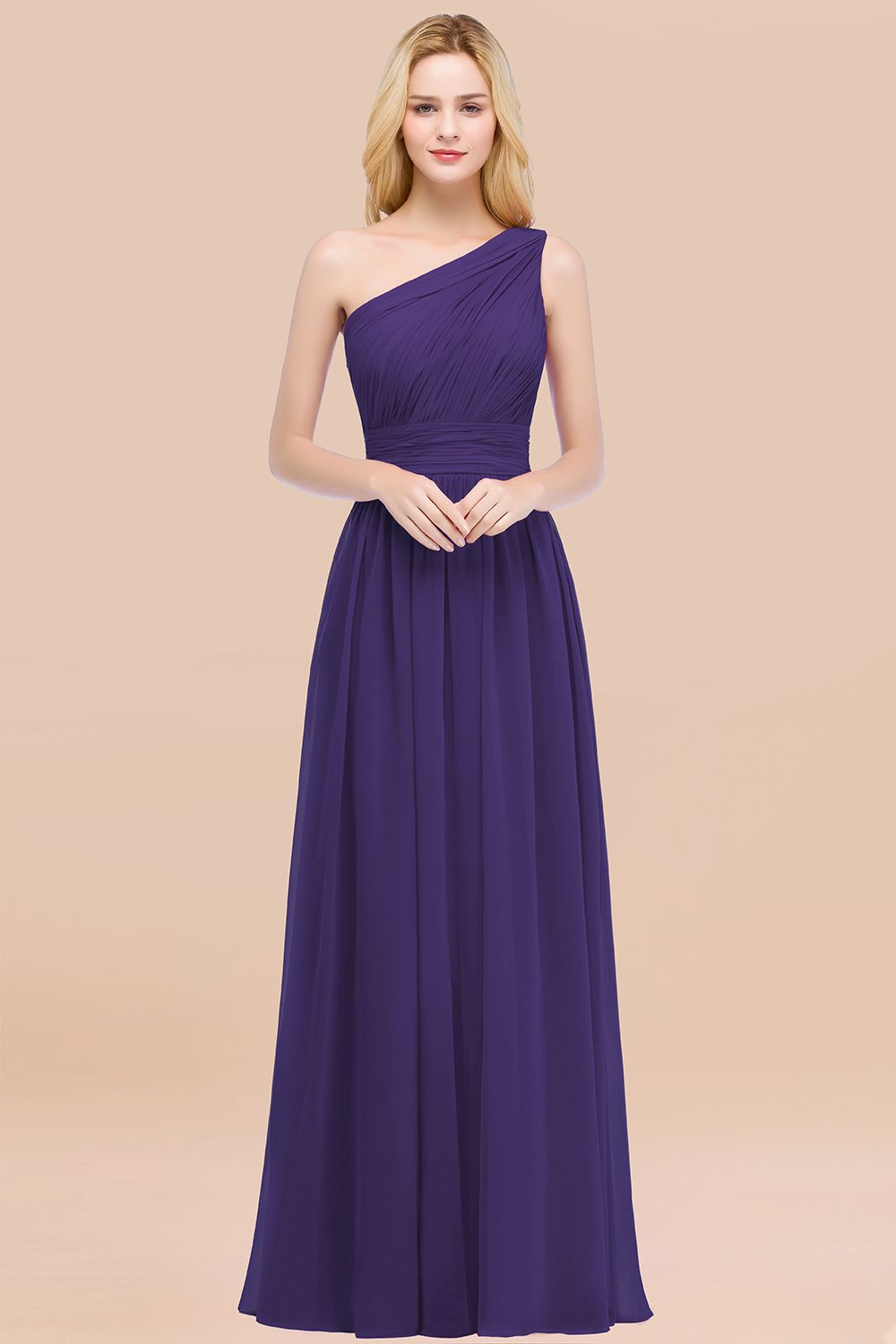 Chic One-shoulder Sleeveless Burgundy Chiffon Bridesmaid dresses - Fashionpara