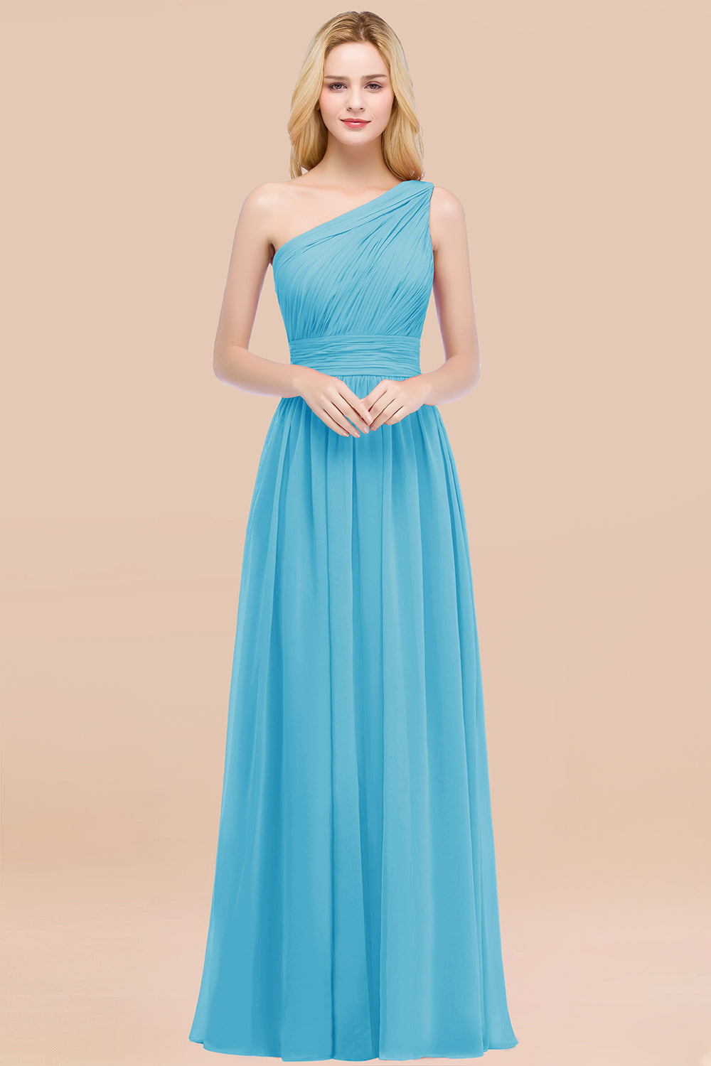 Chic One-shoulder Sleeveless Burgundy Chiffon Bridesmaid dresses - Fashionpara