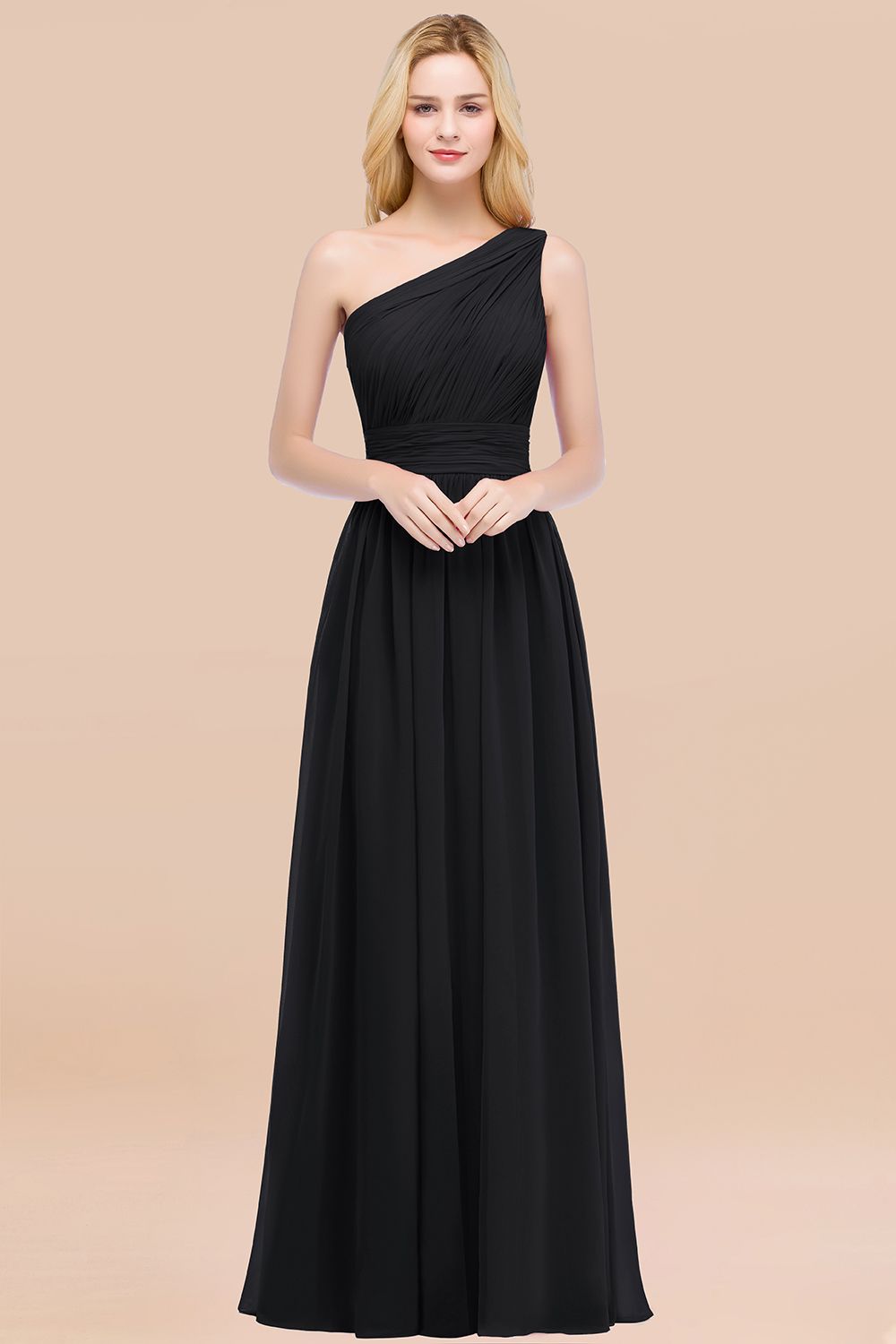 Chic One-shoulder Sleeveless Burgundy Chiffon Bridesmaid dresses - Fashionpara