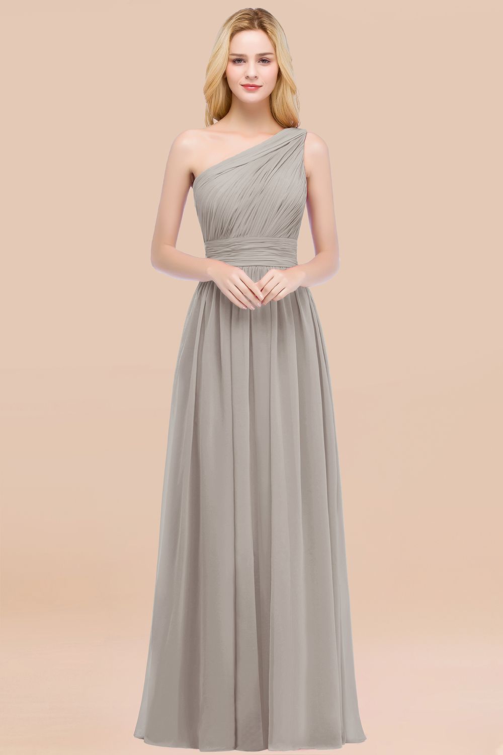 Chic One-shoulder Sleeveless Burgundy Chiffon Bridesmaid dresses - Fashionpara
