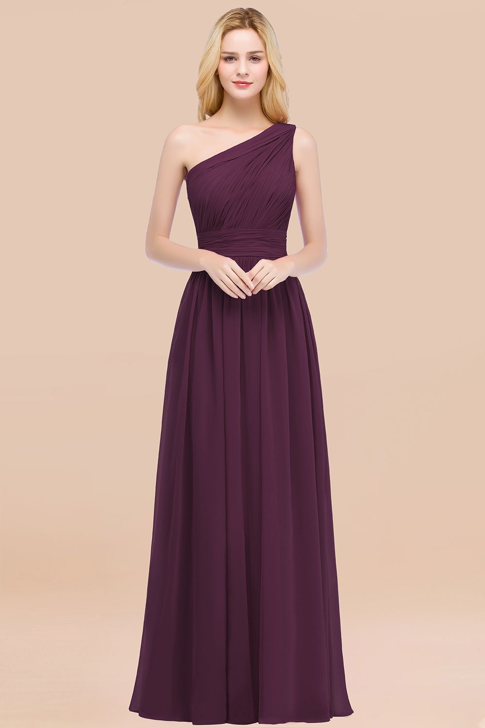 Chic One-shoulder Sleeveless Burgundy Chiffon Bridesmaid dresses - Fashionpara