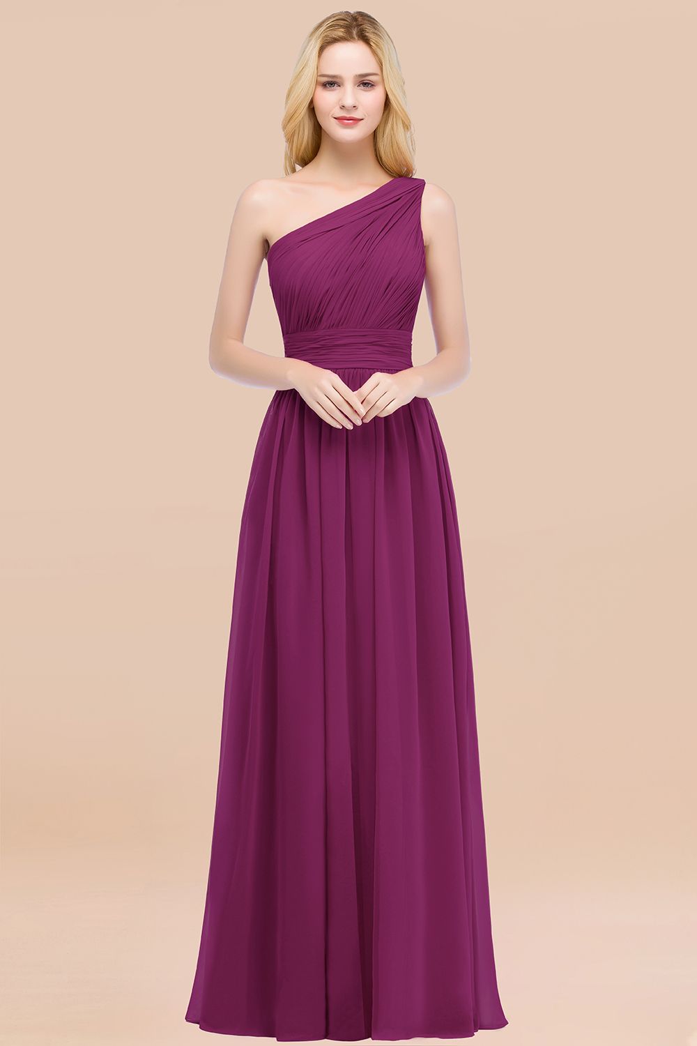 Chic One-shoulder Sleeveless Burgundy Chiffon Bridesmaid dresses