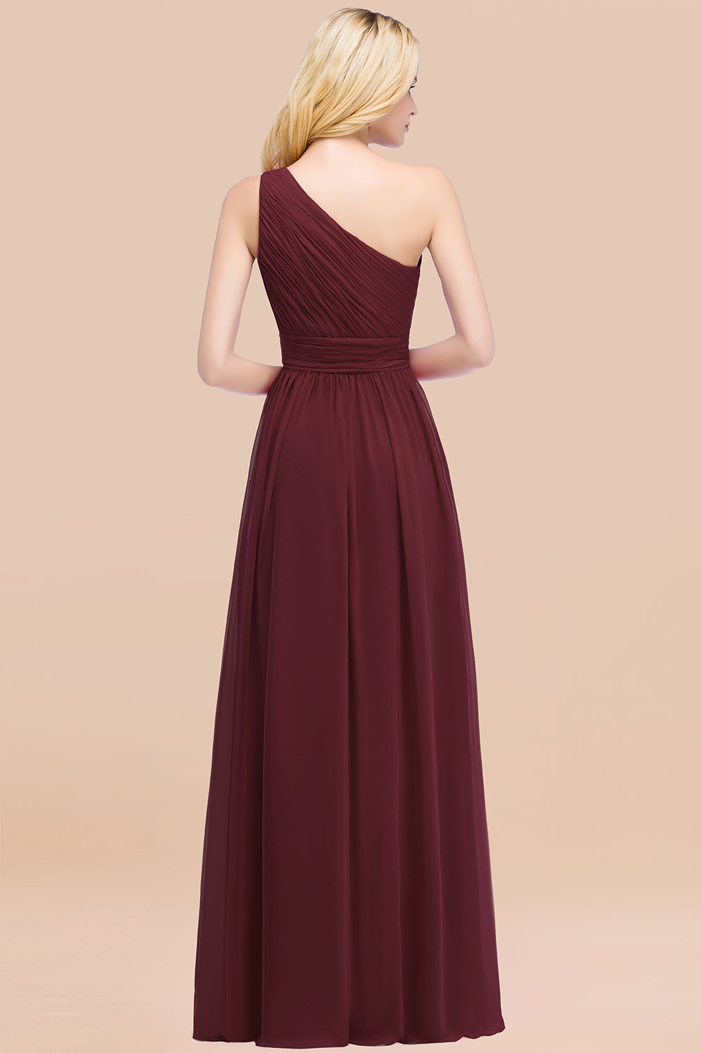 Chic One-shoulder Sleeveless Burgundy Chiffon Bridesmaid dresses