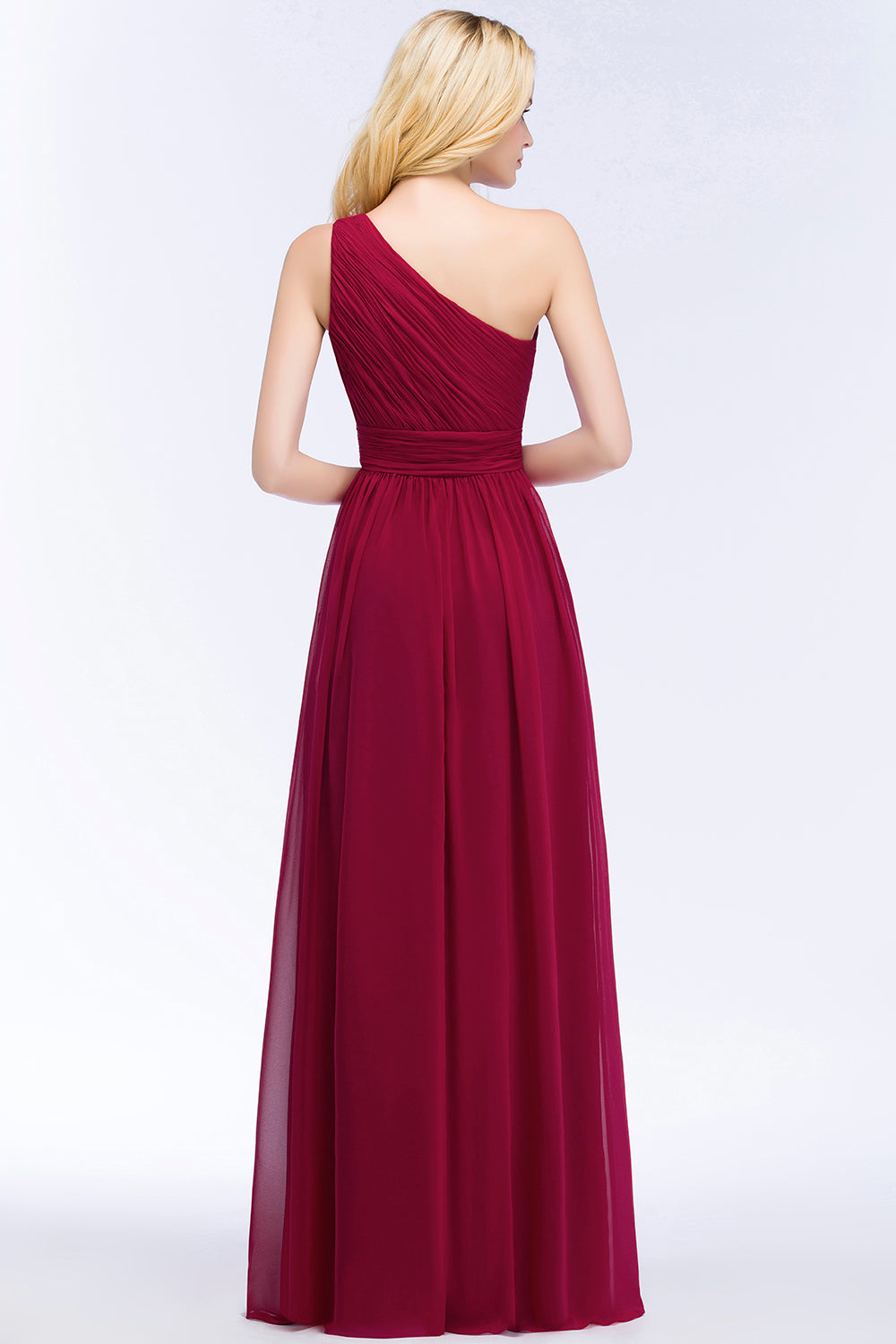 Chic One-shoulder Sleeveless Burgundy Chiffon Bridesmaid dresses