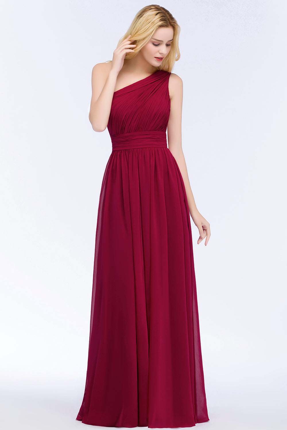 Chic One-shoulder Sleeveless Burgundy Chiffon Bridesmaid dresses