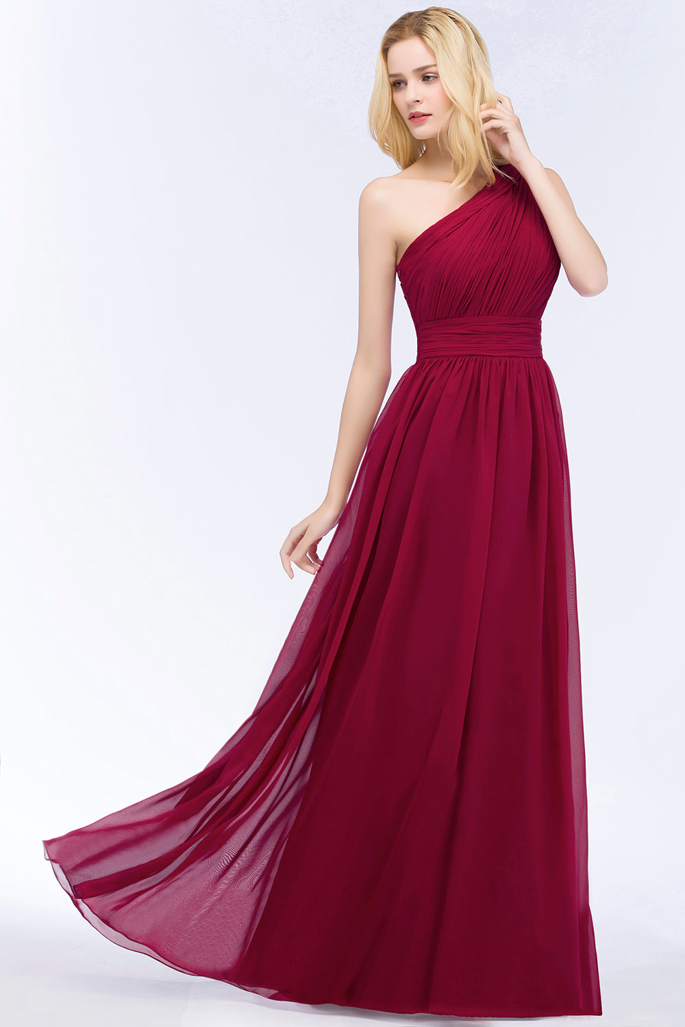 Chic One-shoulder Sleeveless Burgundy Chiffon Bridesmaid dresses