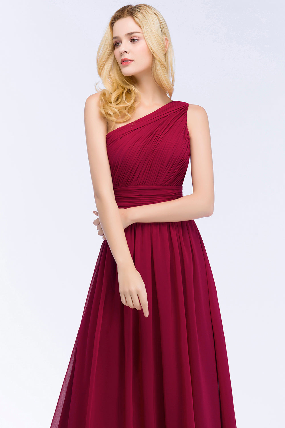 Chic One-shoulder Sleeveless Burgundy Chiffon Bridesmaid dresses
