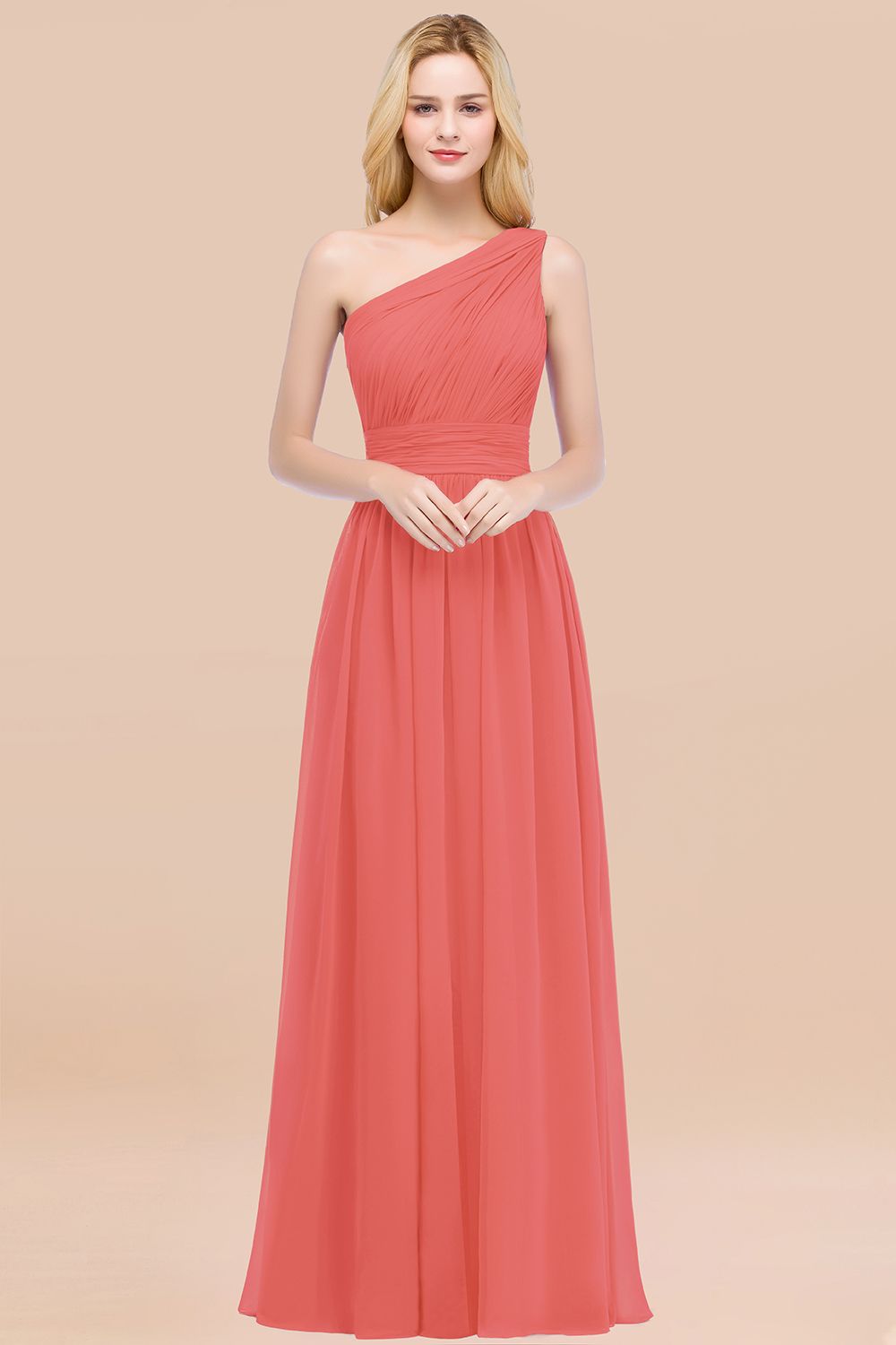 Chic One-shoulder Sleeveless Burgundy Chiffon Bridesmaid dresses - Fashionpara