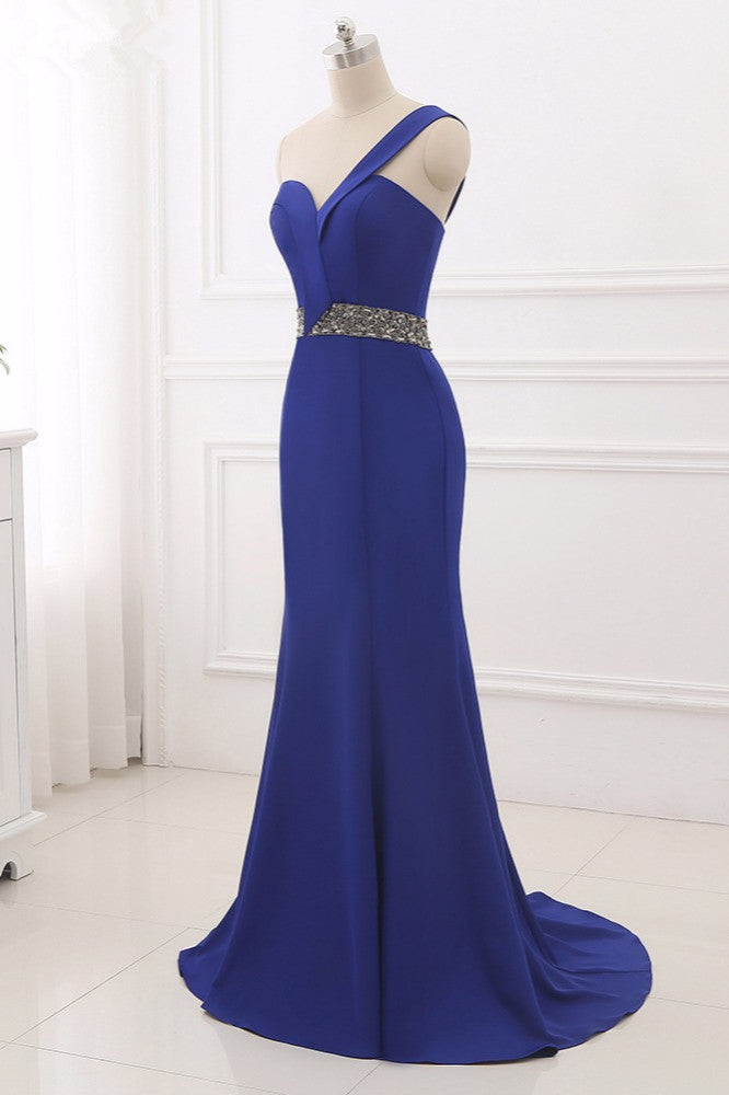 Chic One-Shoulder Sleeveless Mermaid Prom Dresses with Beadings Sash On Sale - Fashionpara