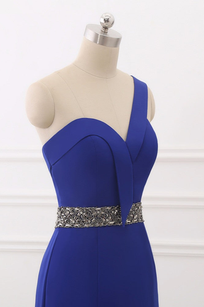 Chic One-Shoulder Sleeveless Mermaid Prom Dresses with Beadings Sash On Sale - Fashionpara