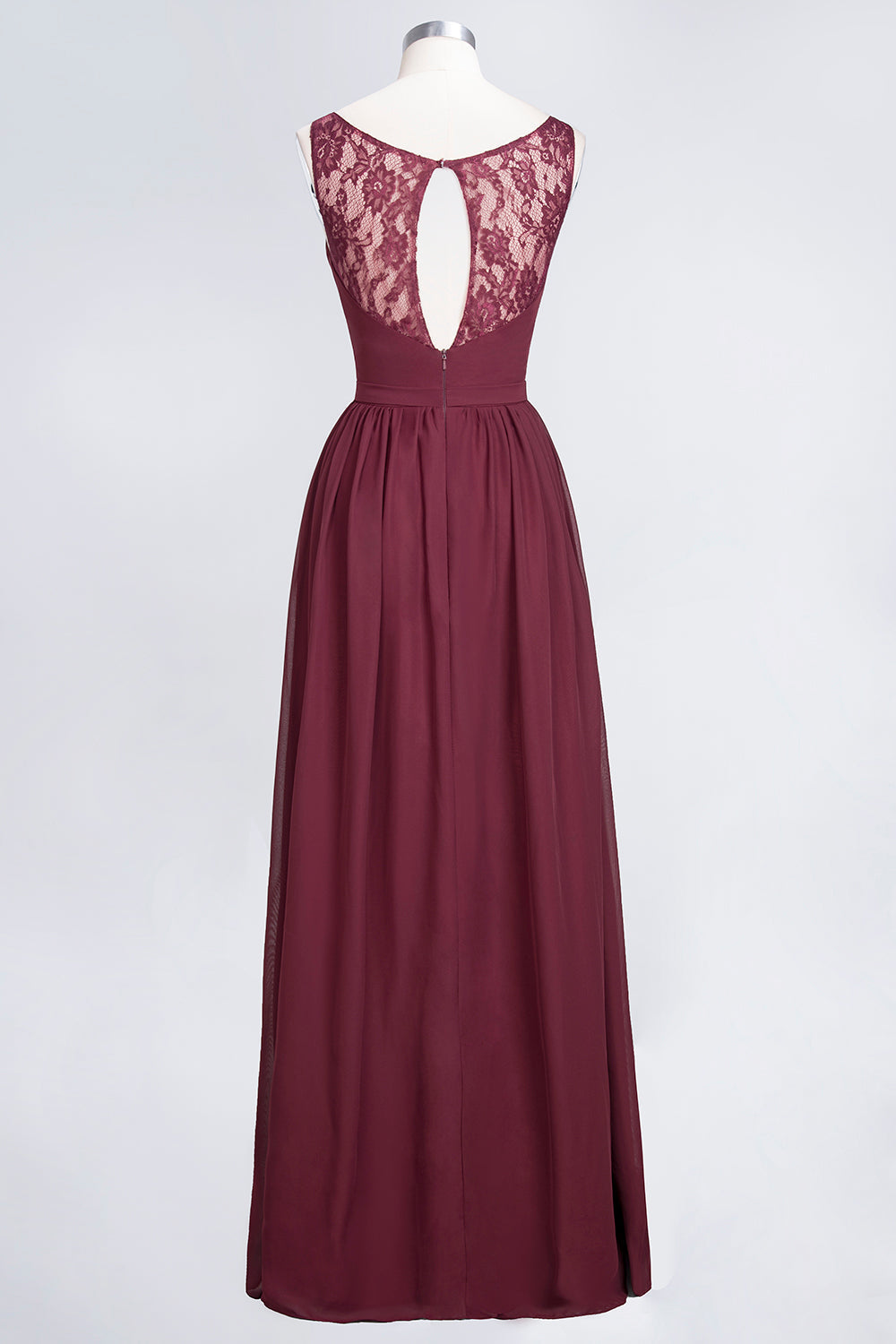 Chic Ruffles Straps Chiffon Lace Burgundy Bridsmaid Dress - Fashionpara