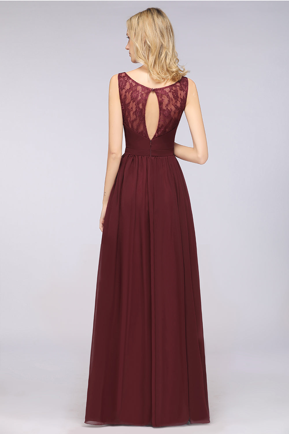 Chic Ruffles Straps Chiffon Lace Burgundy Bridsmaid Dress - Fashionpara