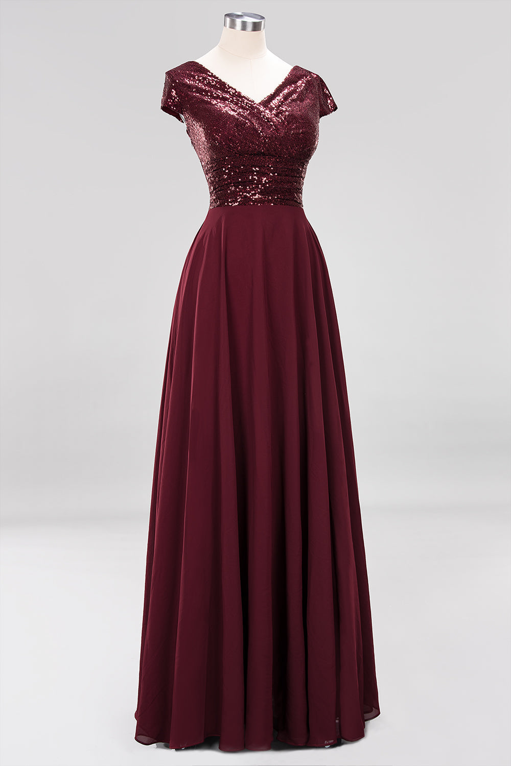 Chic Sequined Top V-Neck Sleeveless Burgundy Bridesmaid dresses - Fashionpara
