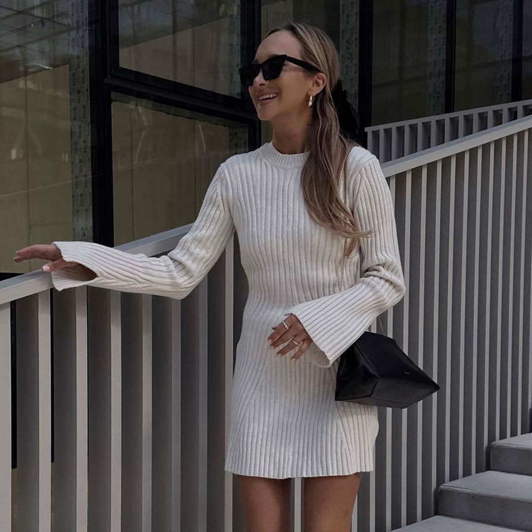 Chic Ribbed Knit Mini Sweater Dress for Effortless Style