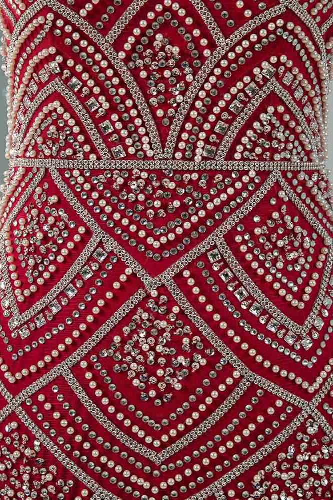 Chic Spaghetti Straps Burgundy Mermaid Prom Dresses with Rhinestones - Fashionpara