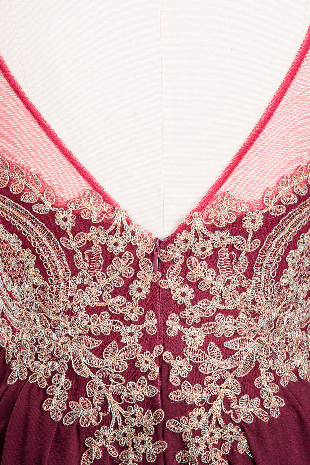 Chic Spaghetti Straps Long Burgundy Backless Bridesmaid Dresses with Appliques - Fashionpara