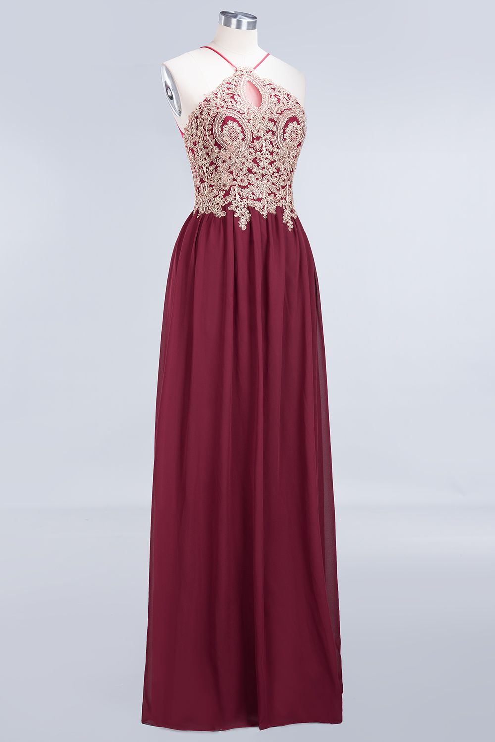 Chic Spaghetti Straps Long Burgundy Backless Bridesmaid Dresses with Appliques - Fashionpara