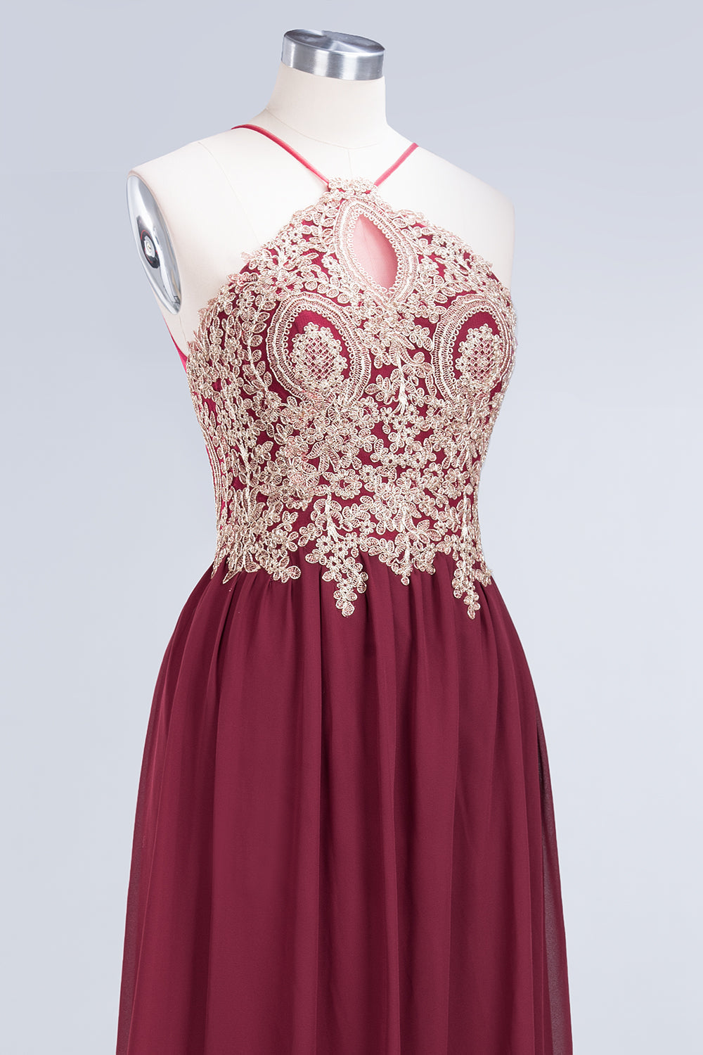 Chic Spaghetti Straps Long Burgundy Backless Bridesmaid Dresses with Appliques - Fashionpara