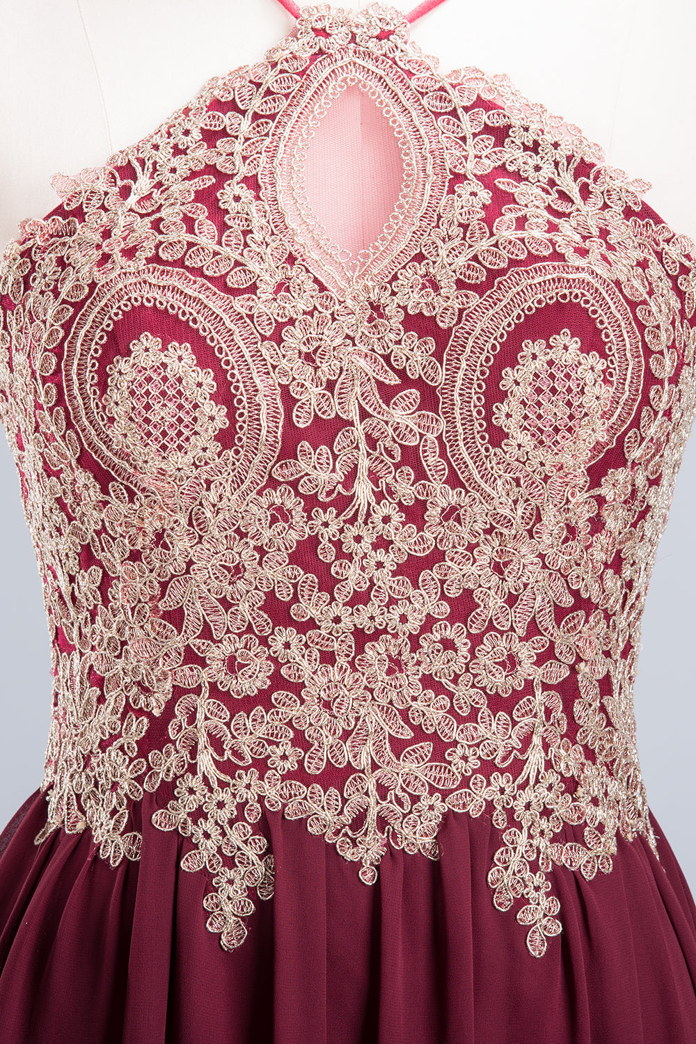 Chic Spaghetti Straps Long Burgundy Backless Bridesmaid Dresses with Appliques - Fashionpara