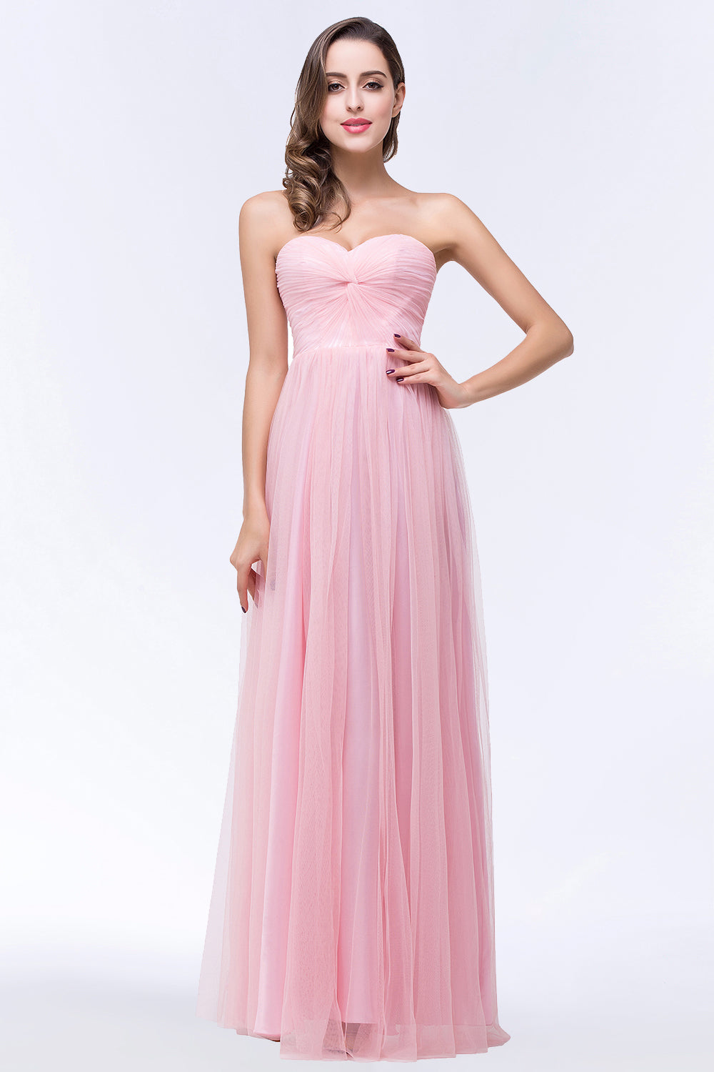 Chic Tulle Ruffle Strapless Sweetheart Floor-Length Bridesmaid dresses - Fashionpara