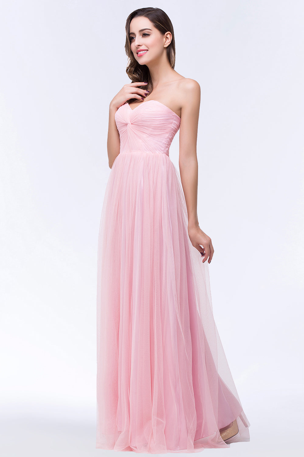 Chic Tulle Ruffle Strapless Sweetheart Floor-Length Bridesmaid dresses - Fashionpara