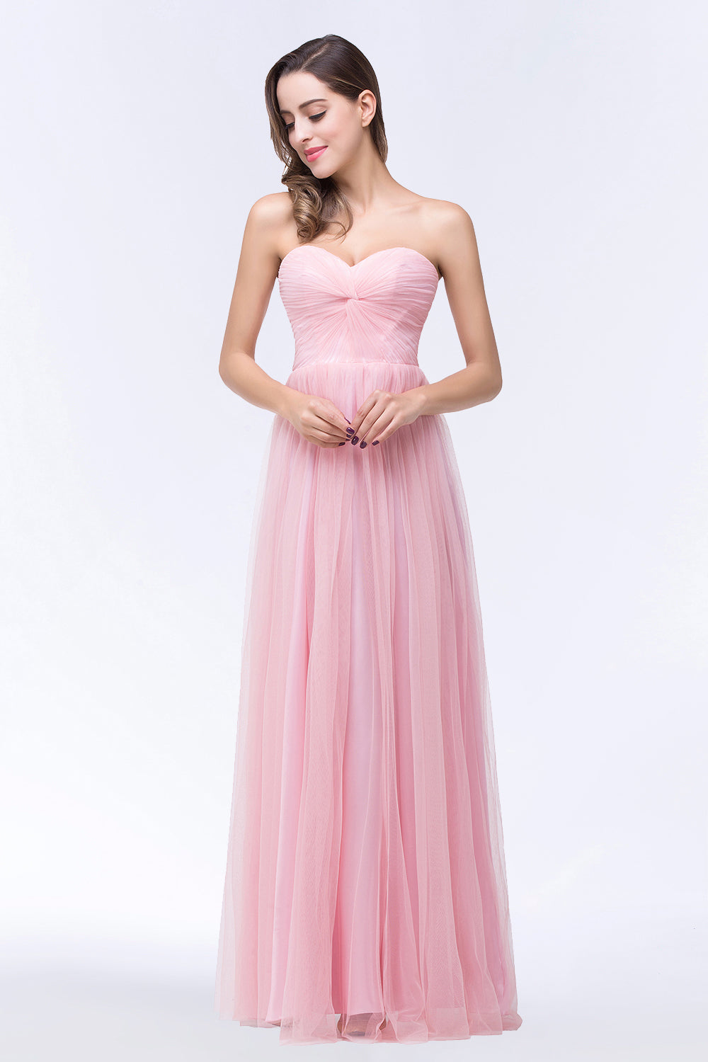 Chic Tulle Ruffle Strapless Sweetheart Floor-Length Bridesmaid dresses - Fashionpara