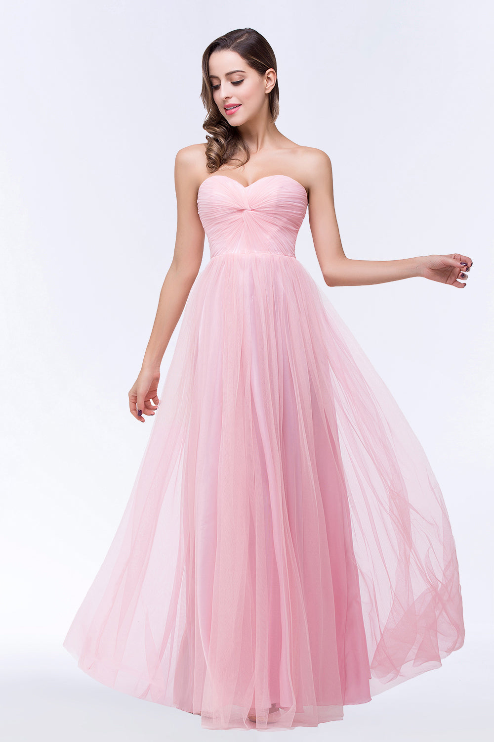 Chic Tulle Ruffle Strapless Sweetheart Floor-Length Bridesmaid dresses - Fashionpara