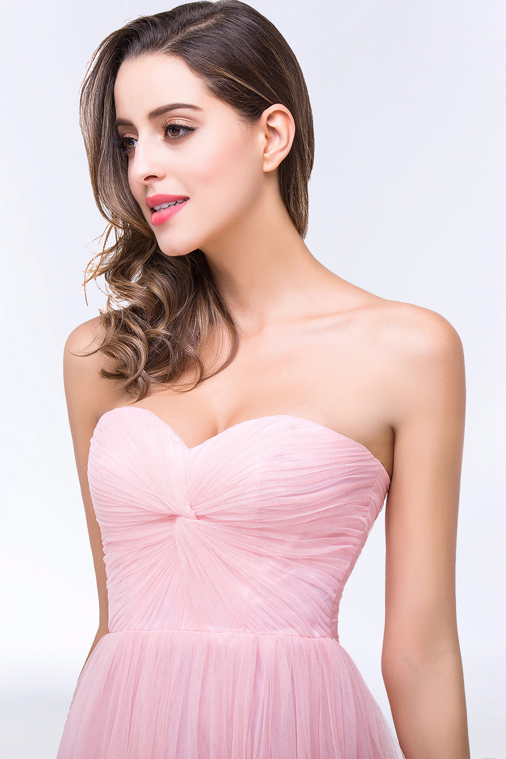 Chic Tulle Ruffle Strapless Sweetheart Floor-Length Bridesmaid dresses - Fashionpara